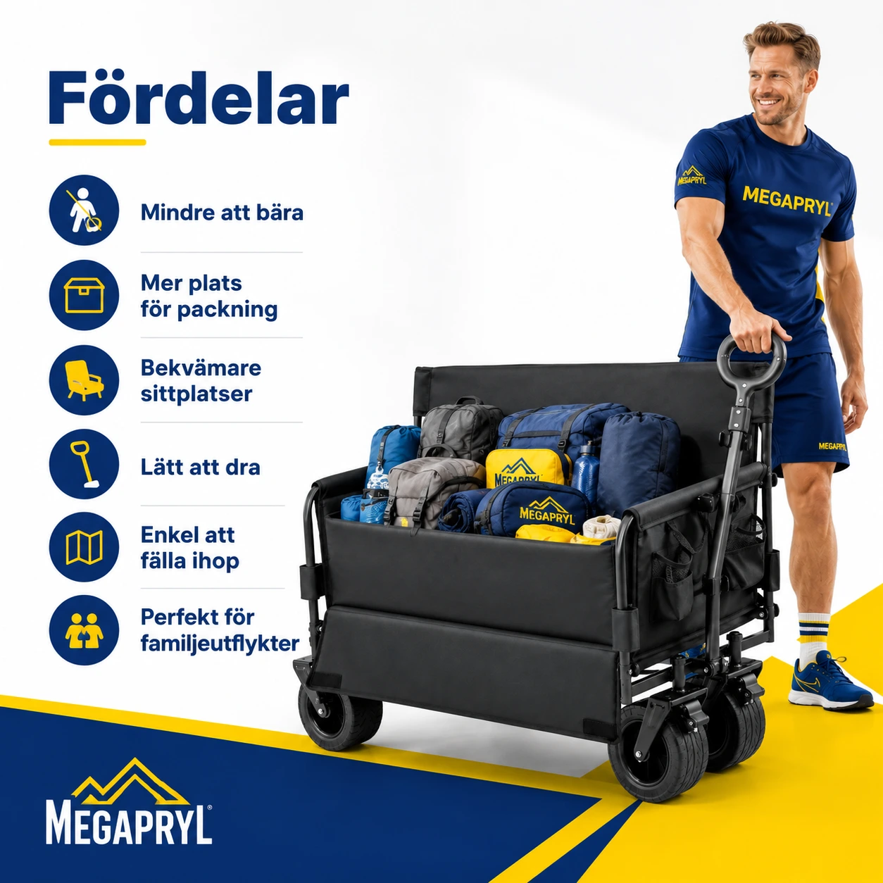 Hopfällbar Familjevagn med Dubbla Sittplatser