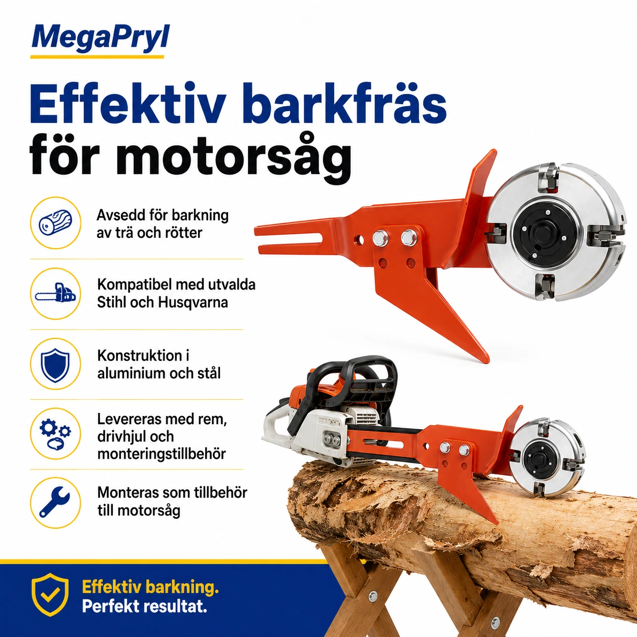 Barkfräs för motorsåg kompatibel med utvalda Stihl och Husqvarna