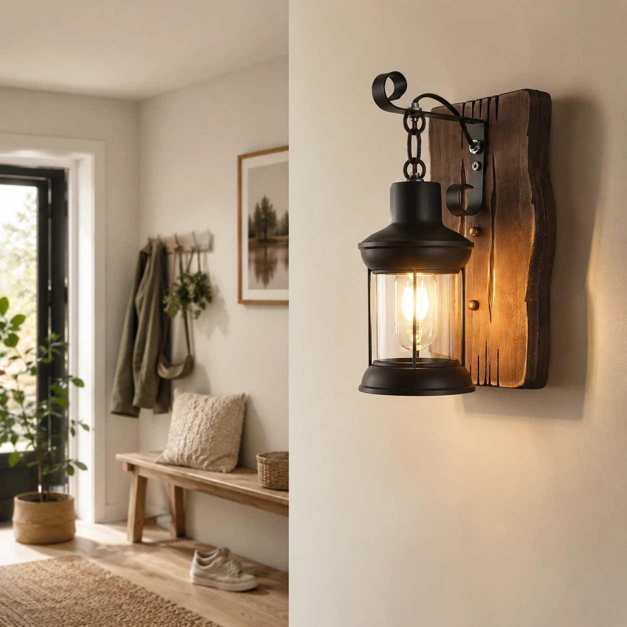 Vägglampa i rustik stil för inomhusbruk
