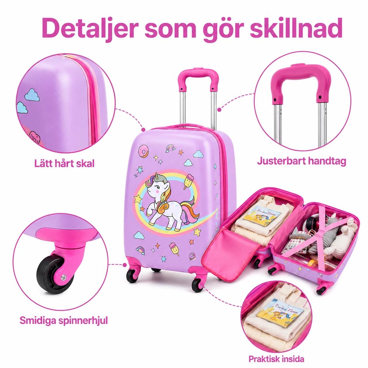 Barnresväska set med hjul och ryggsäck, 5 delar