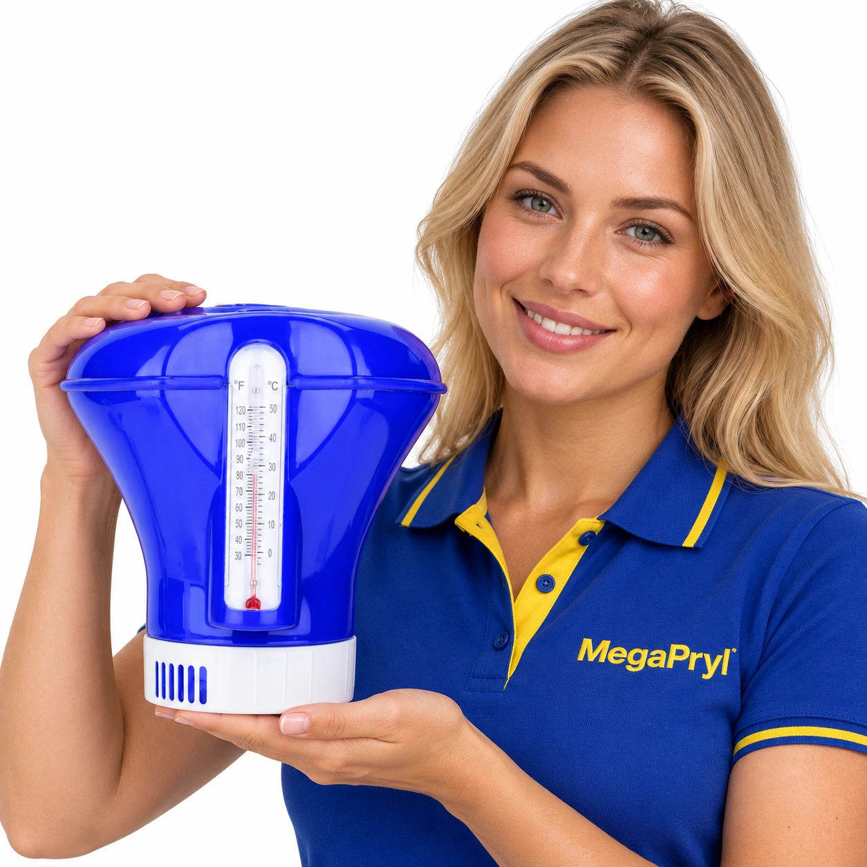 Flytande klordispenser för pool och spa med termometer