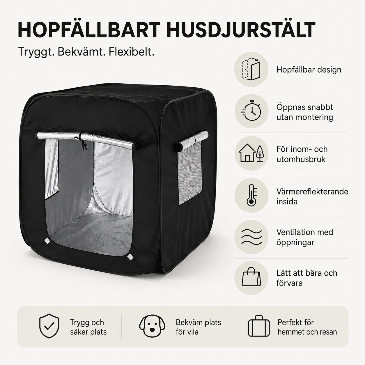 Hopfällbart husdjurstält för inom- och utomhusbruk