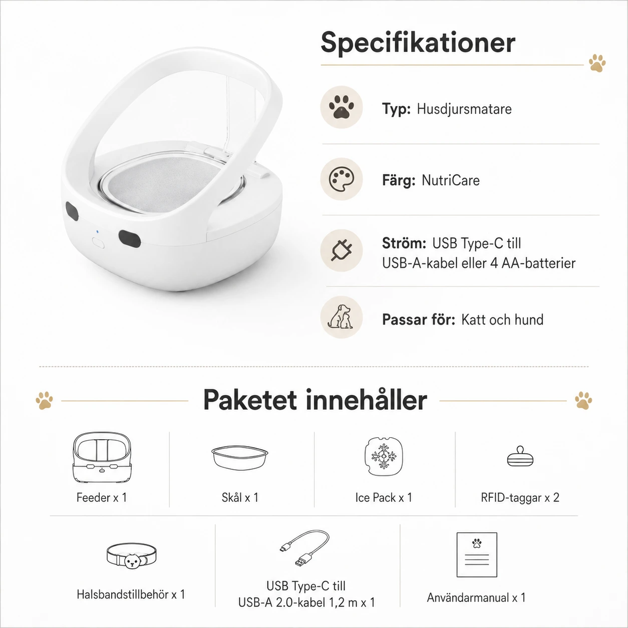 RFID-styrd husdjursmatare för katt och hund
