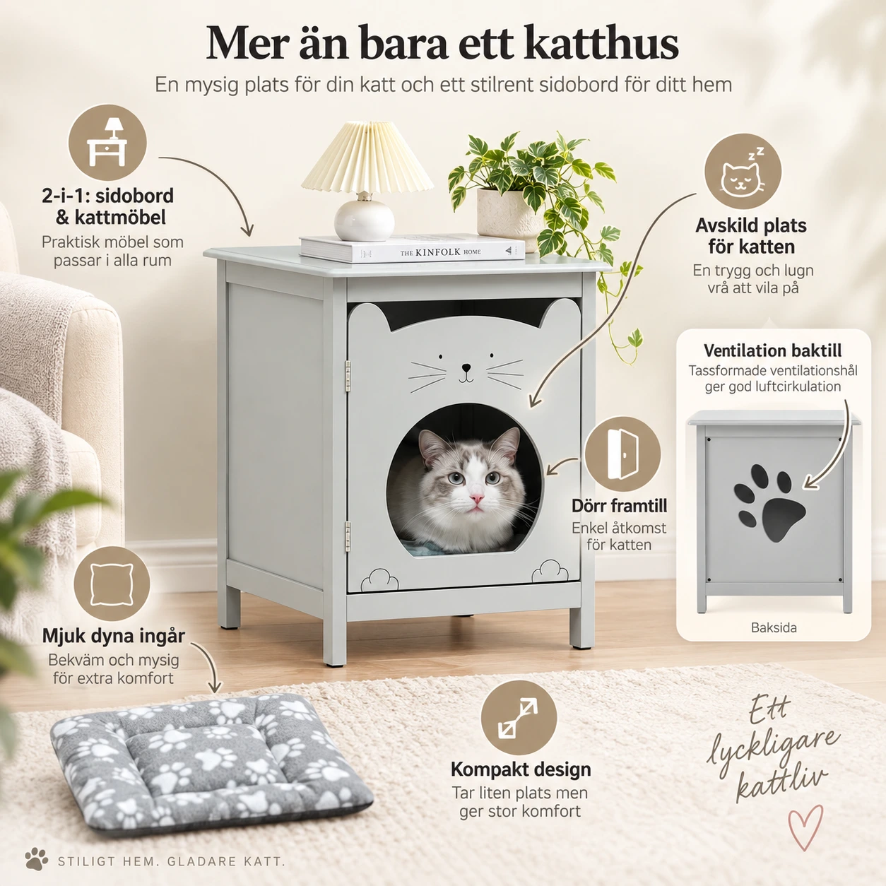 Kattmöbel med dold kattlåda och dörr