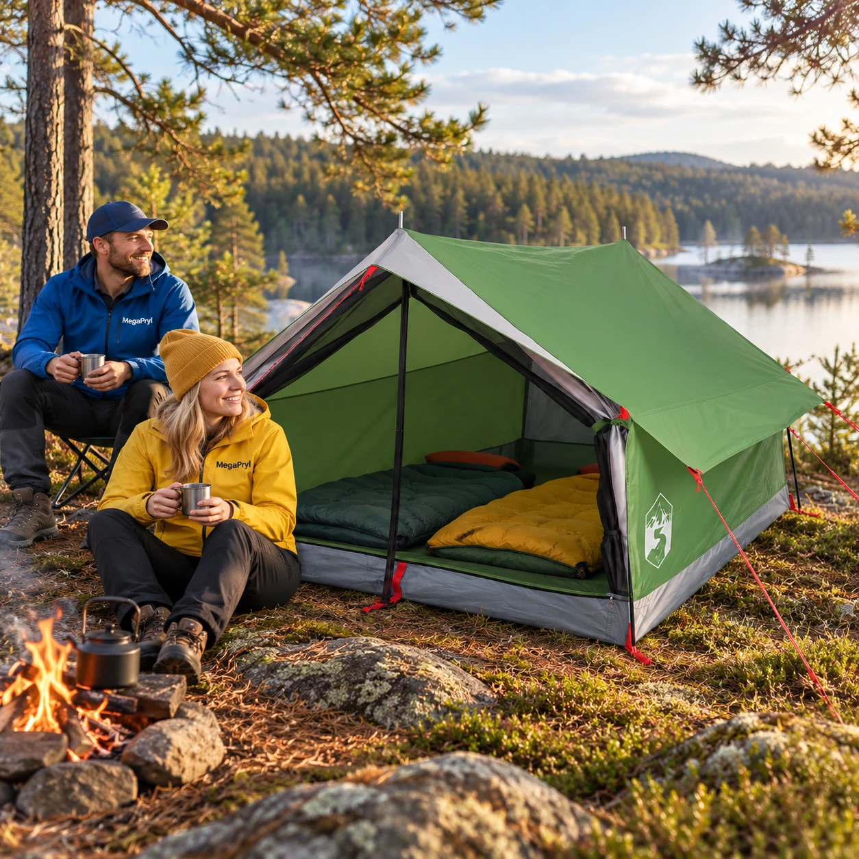 Campingtält för 2 personer med myggnät och e-port