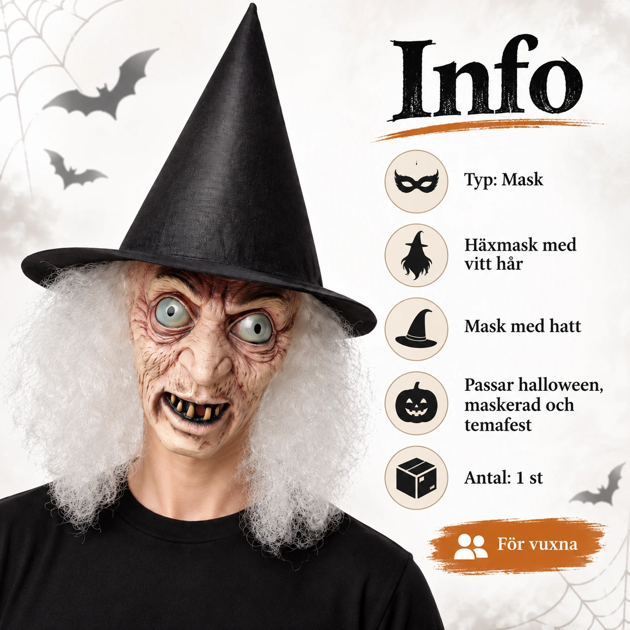 Häxmask med vitt hår