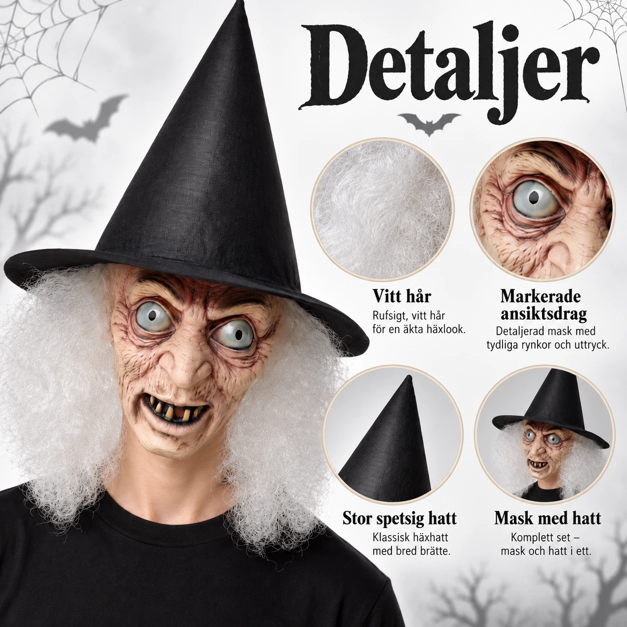 Häxmask med vitt hår