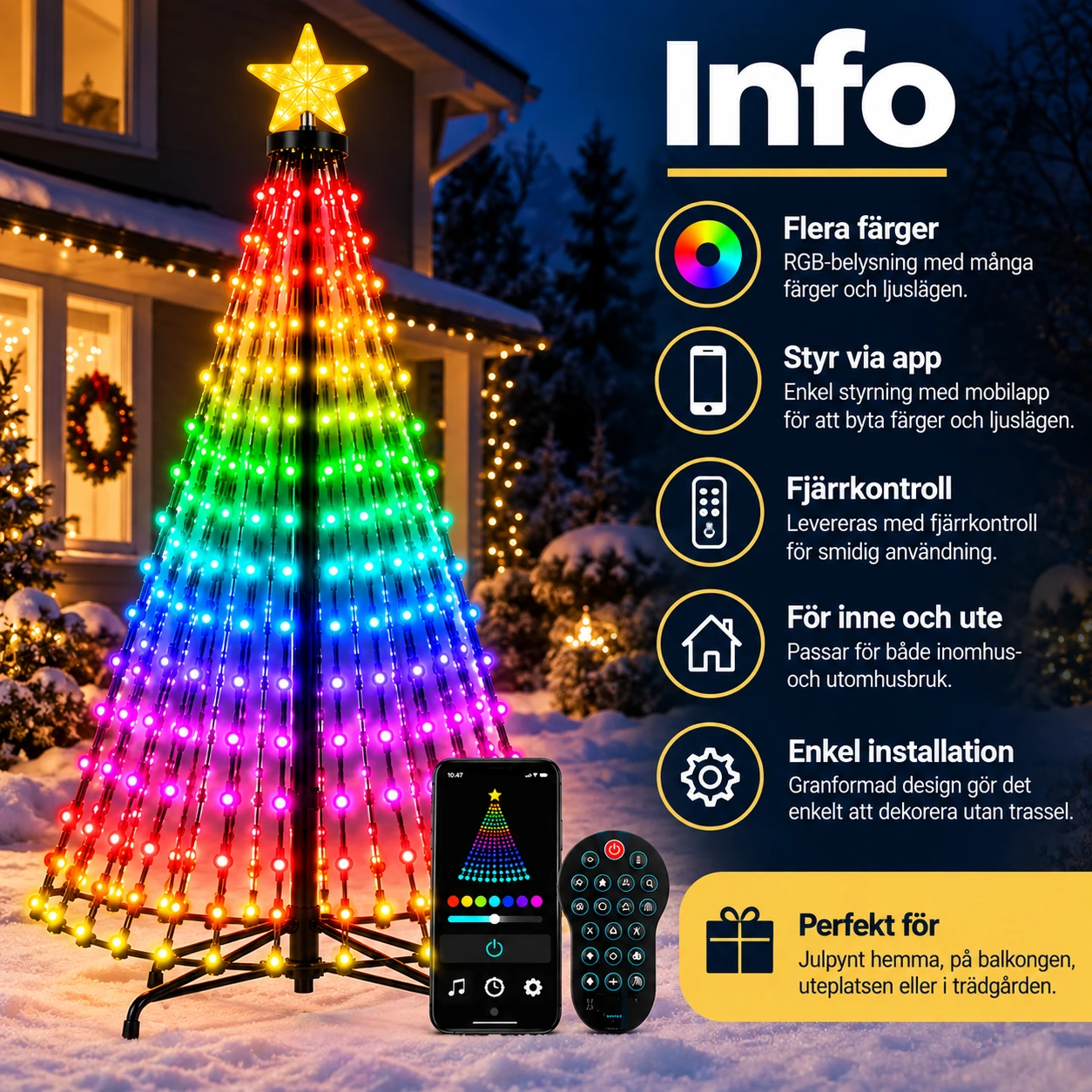 RGB-joulukuusivalot sovellusohjauksella ja kaukosäätimellä