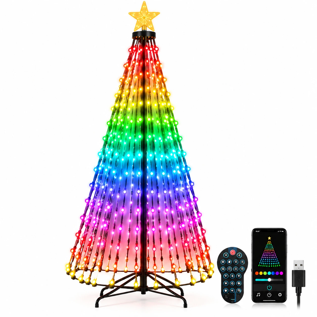 RGB-joulukuusivalot sovellusohjauksella ja kaukosäätimellä
