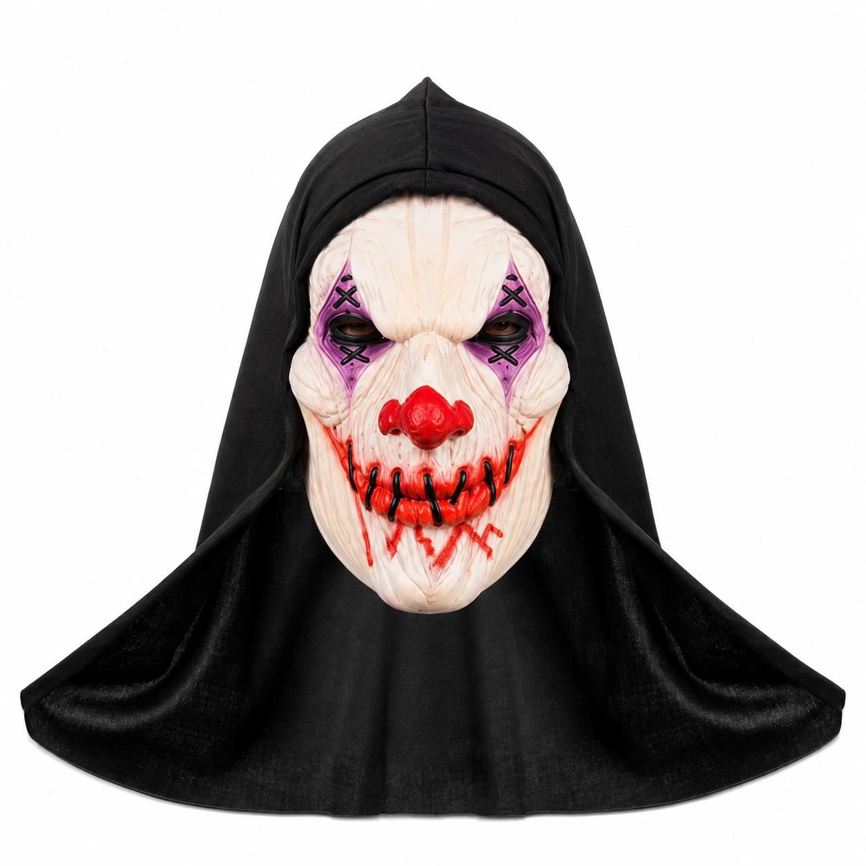 Clownmask med huva för halloween och maskerad