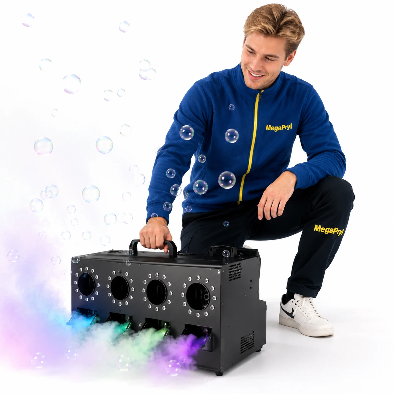 Rök- och bubbelmaskin för fest och scen med RGB LED
