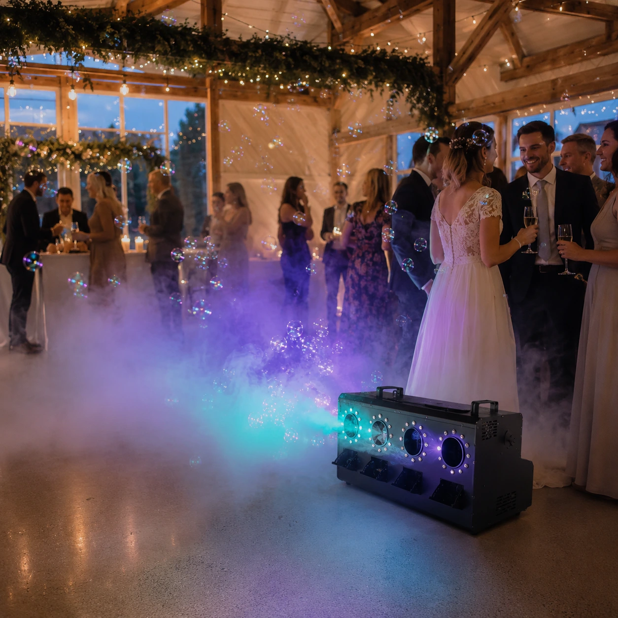 Rök- och bubbelmaskin för fest och scen med RGB LED