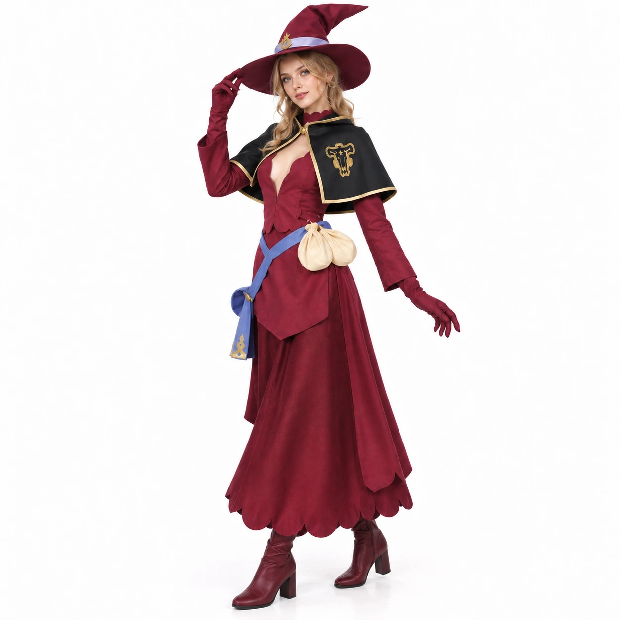 Lila Heksa Dräkt med Spetsig Hatt, Mantel och Handskar