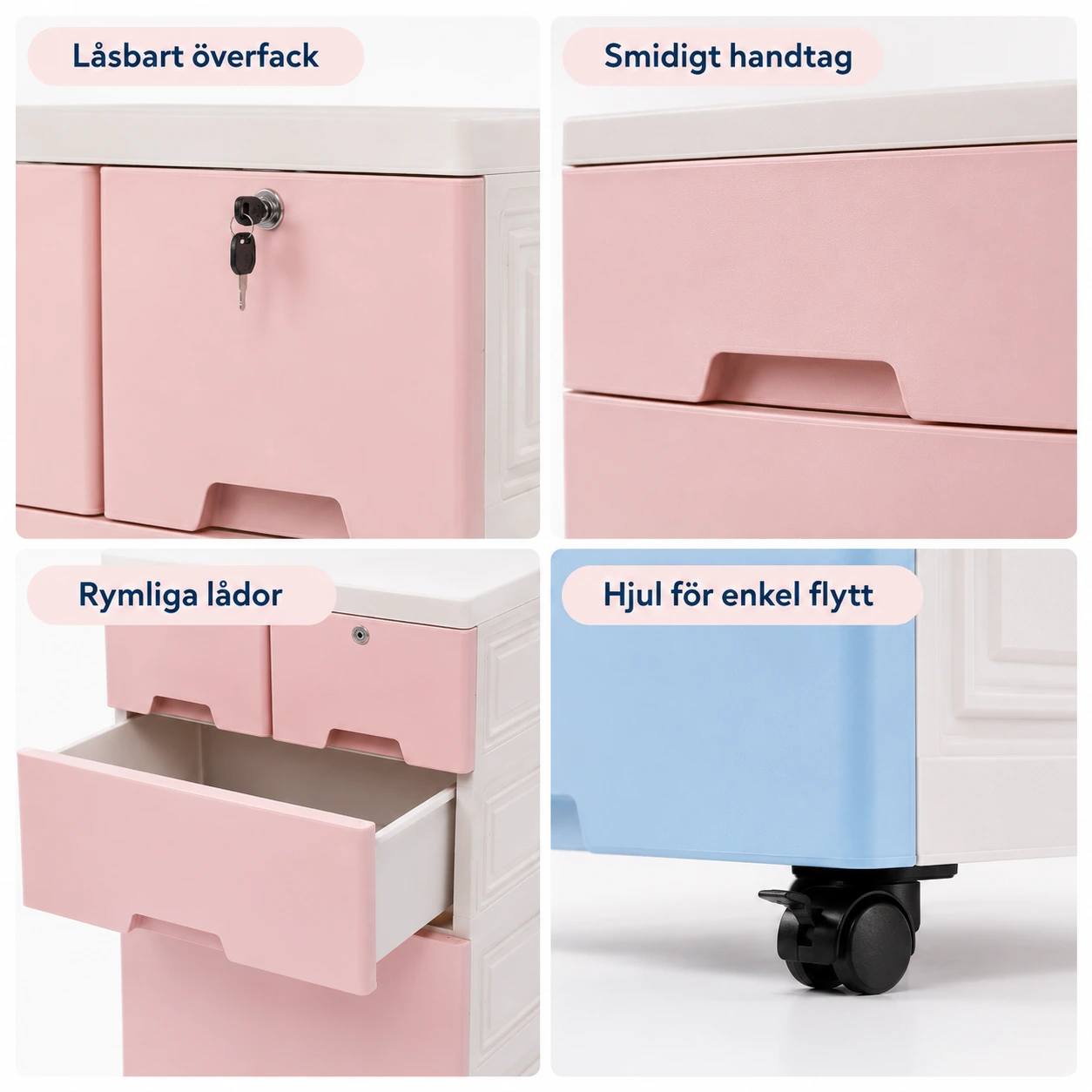 Förvaringsskåp i Plast med 6 Lådor, Hjul och 2 Låsbara Fack