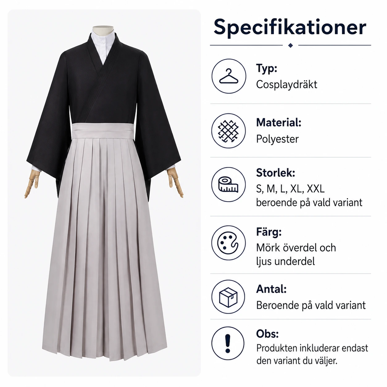 Cosplaydräkt i kimono-stil för anime och maskerad