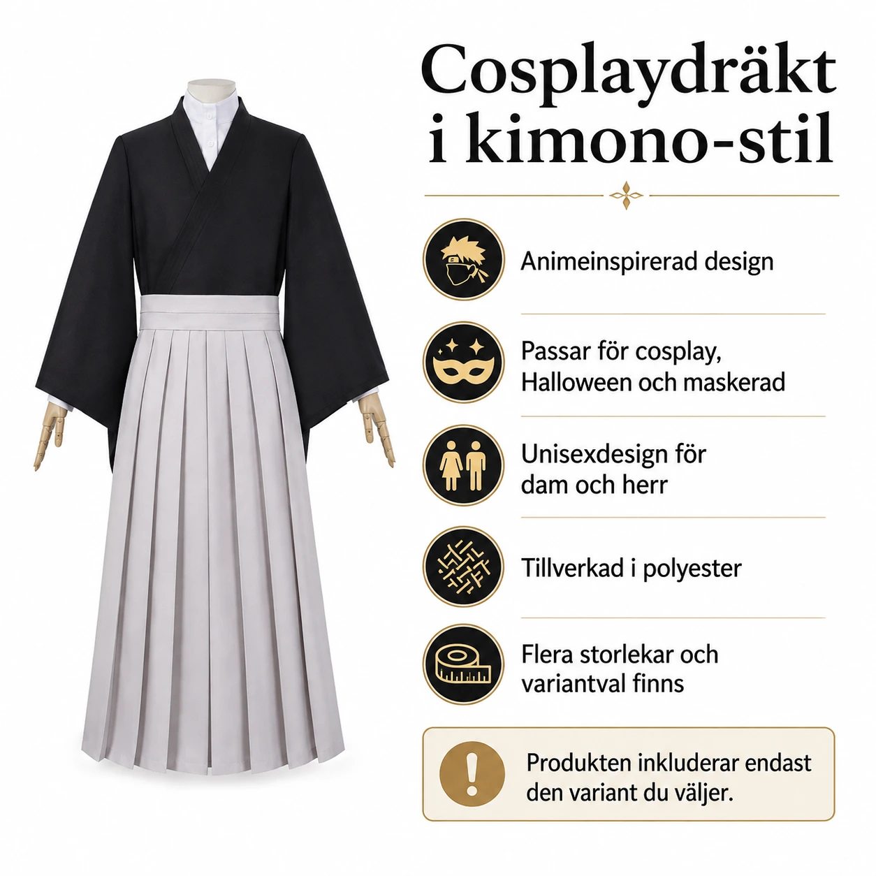 Cosplaydräkt i kimono-stil för anime och maskerad