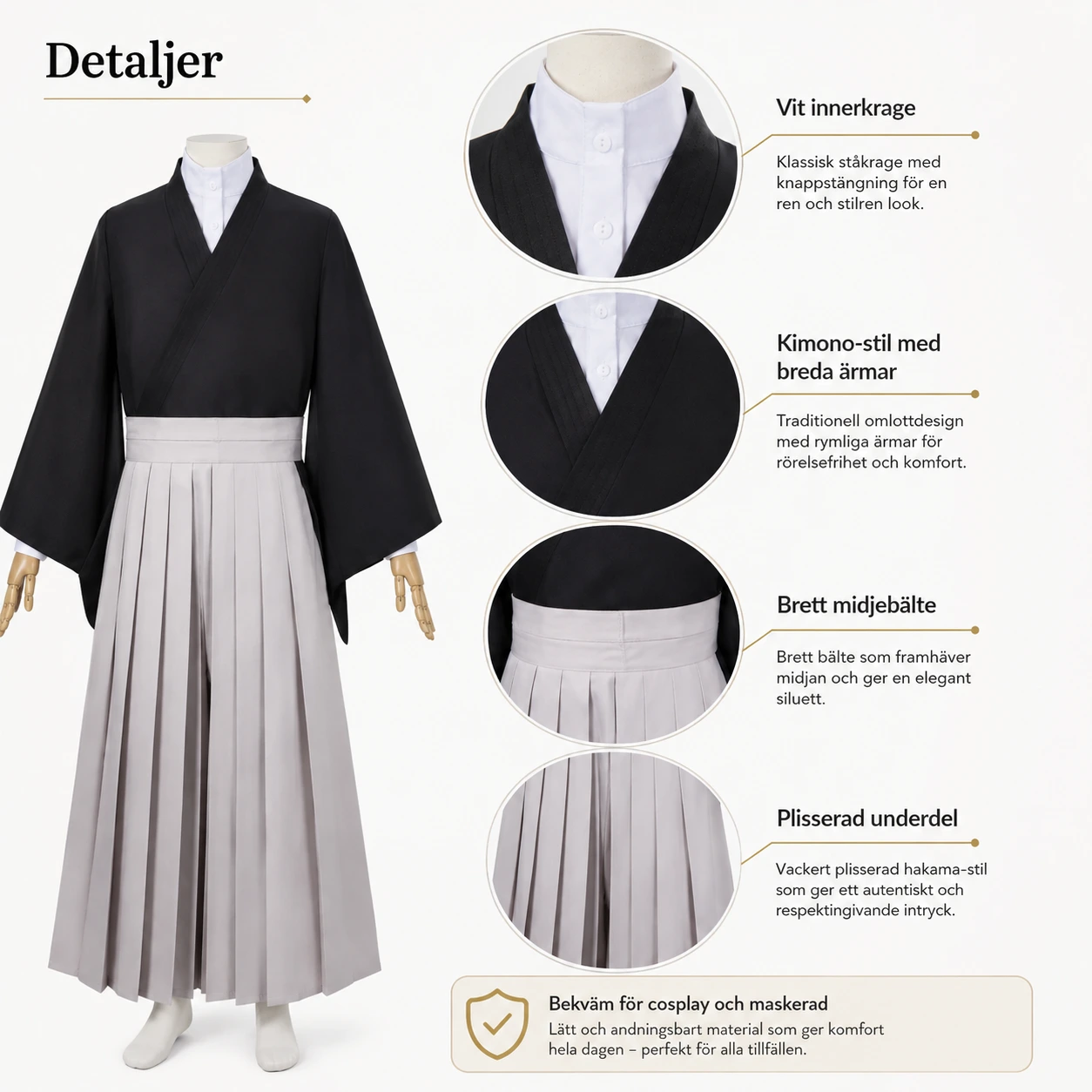 Cosplaydräkt i kimono-stil för anime och maskerad