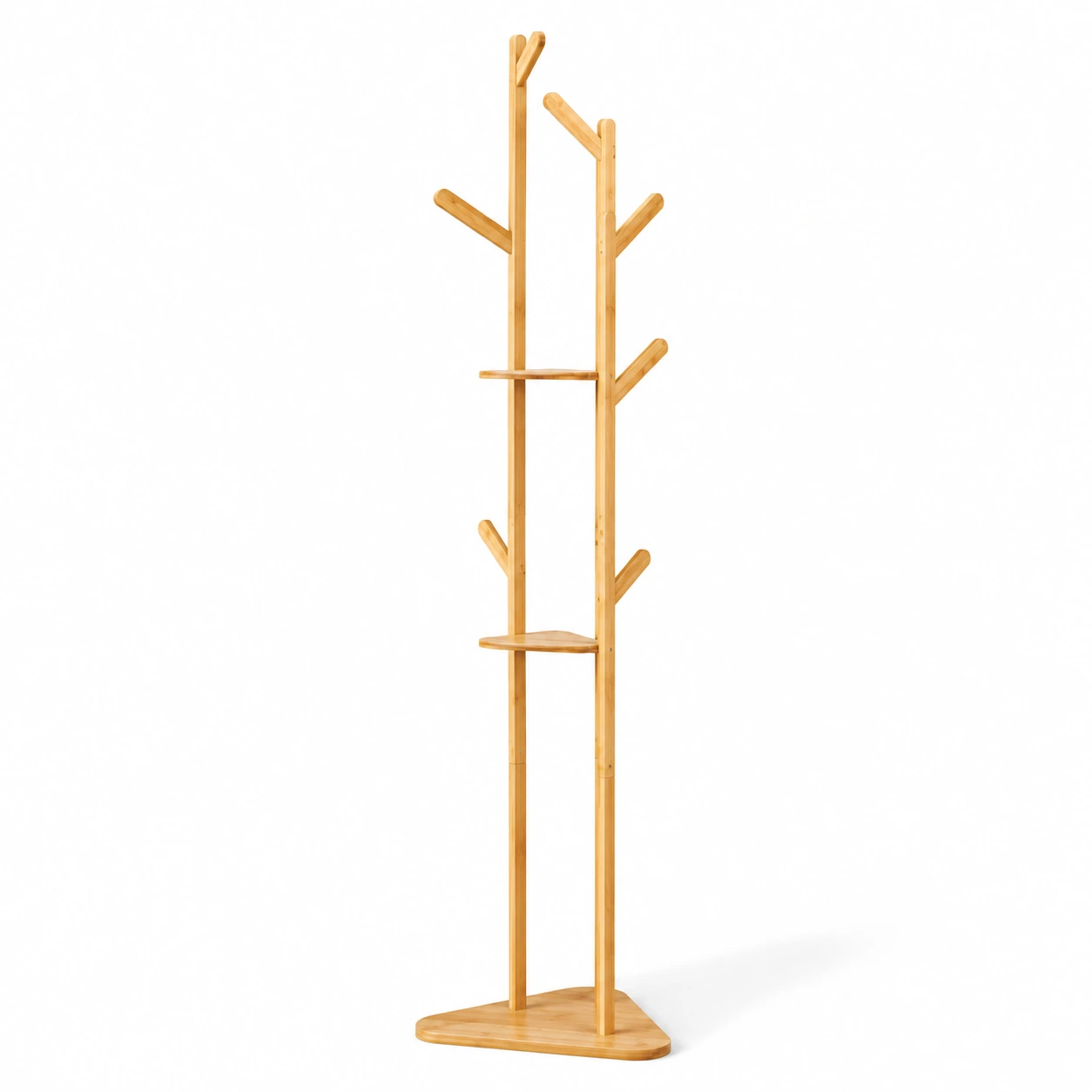 Bambu Klädhängare med 9 Krokar och 3 Hyllor – 160 cm