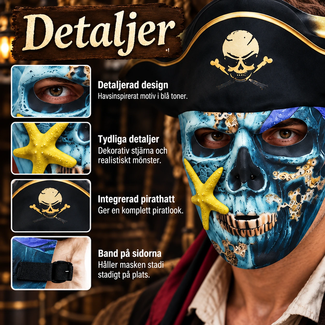 Piratmask för maskerad och halloween