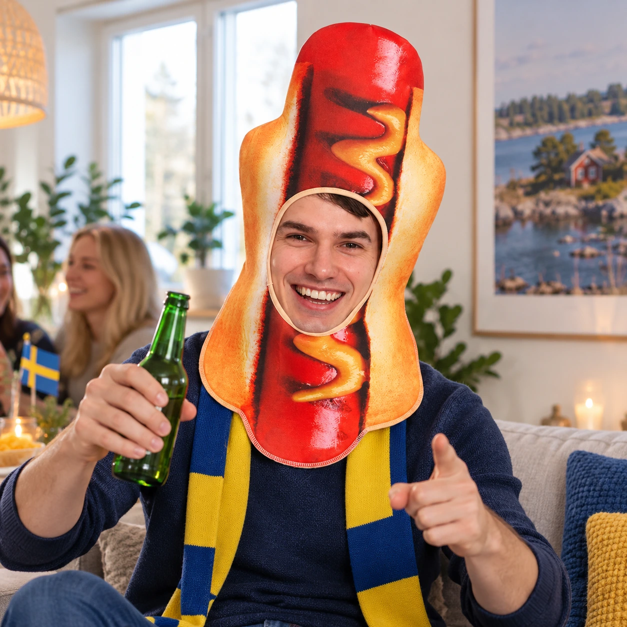 Morsom pølse med sennep-hatt for voksne