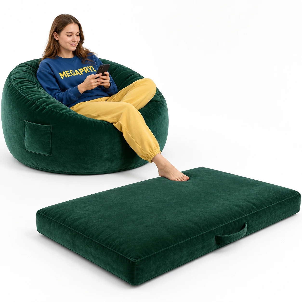 Bean Bag 4-i-1 i Flanell 120 cm med Memory Foam