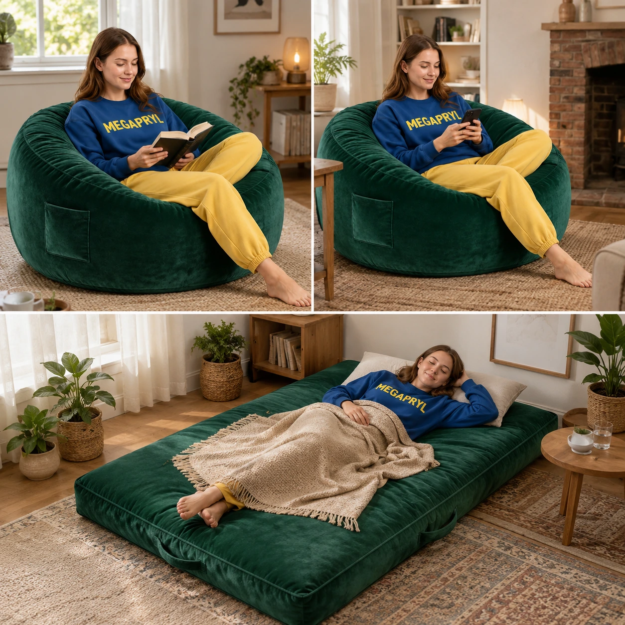 Bean Bag 4-i-1 i Flanell 120 cm med Memory Foam