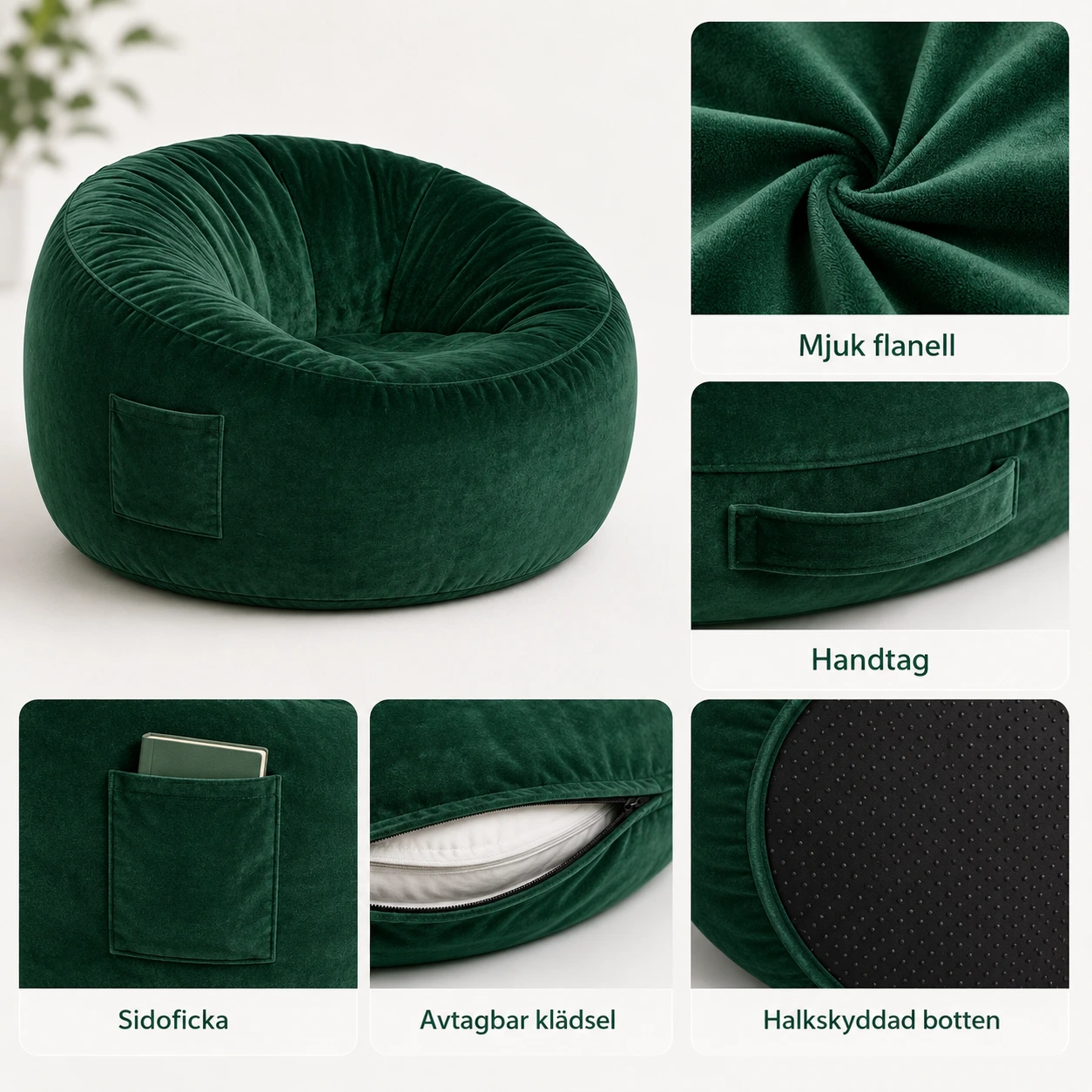 Bean Bag 4-i-1 i Flanell 120 cm med Memory Foam