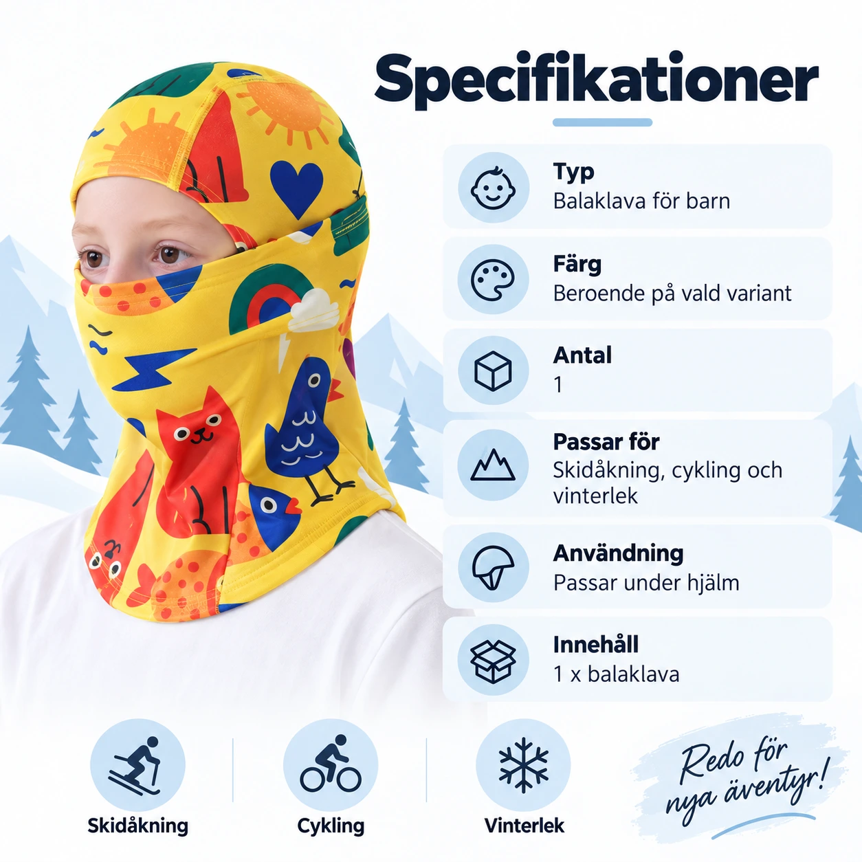 Barnbalaklava för skidåkning och cykling