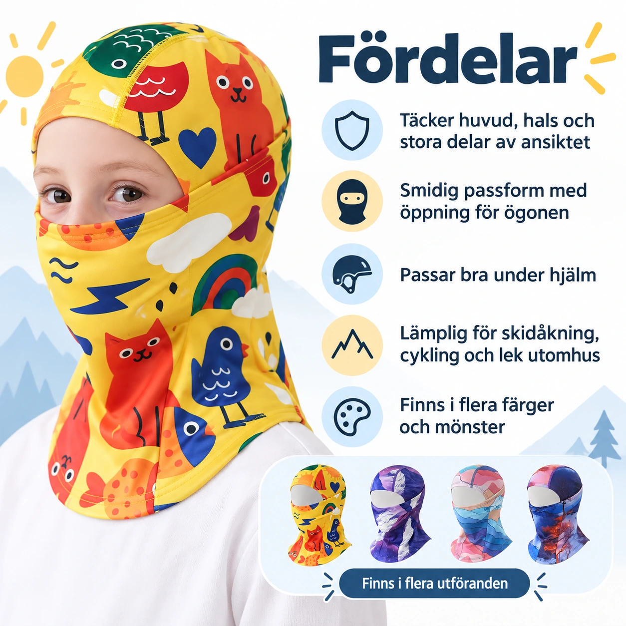 Barnbalaklava för skidåkning och cykling
