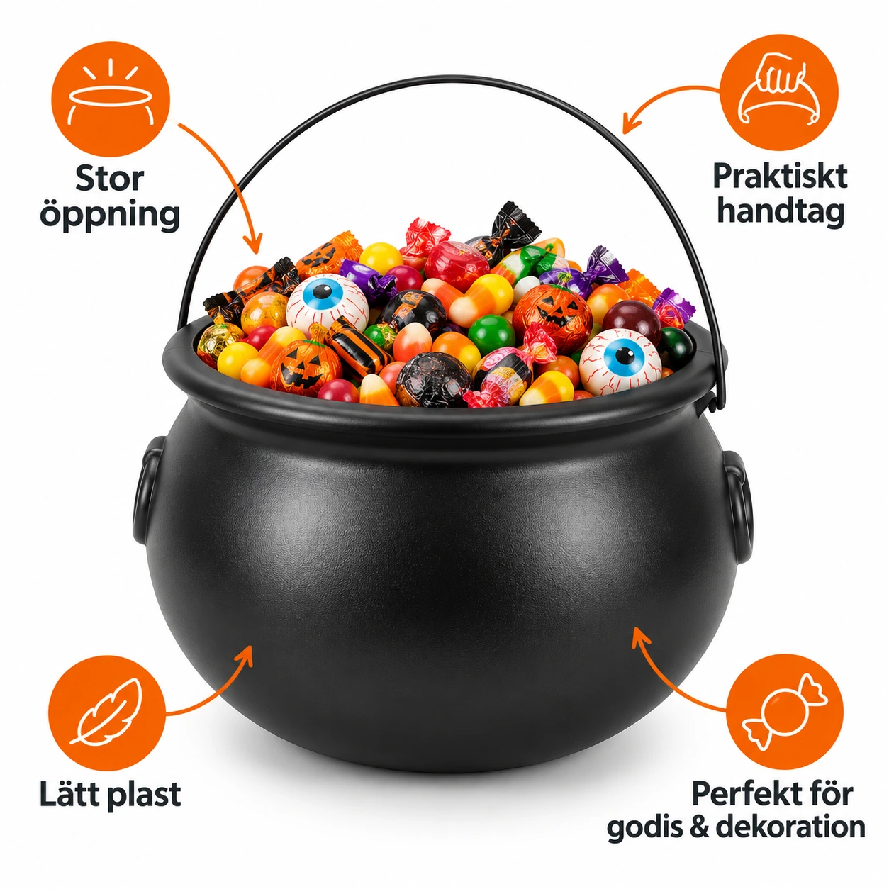 Halloween-kittel 32 cm i plast med handtag
