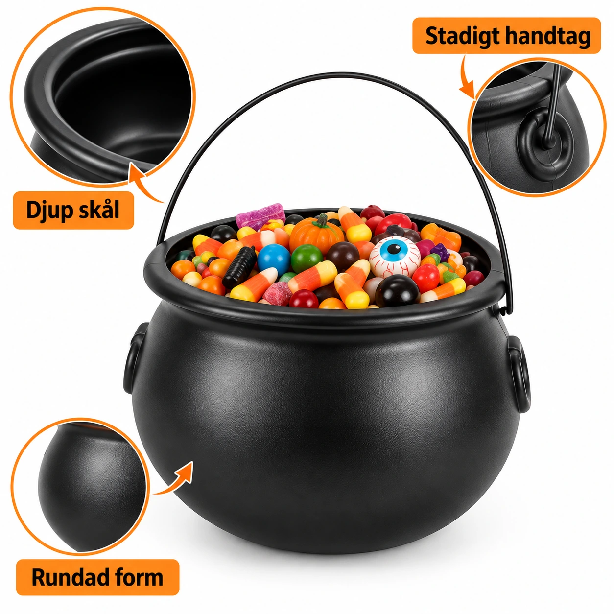 Halloween-kittel 32 cm i plast med handtag