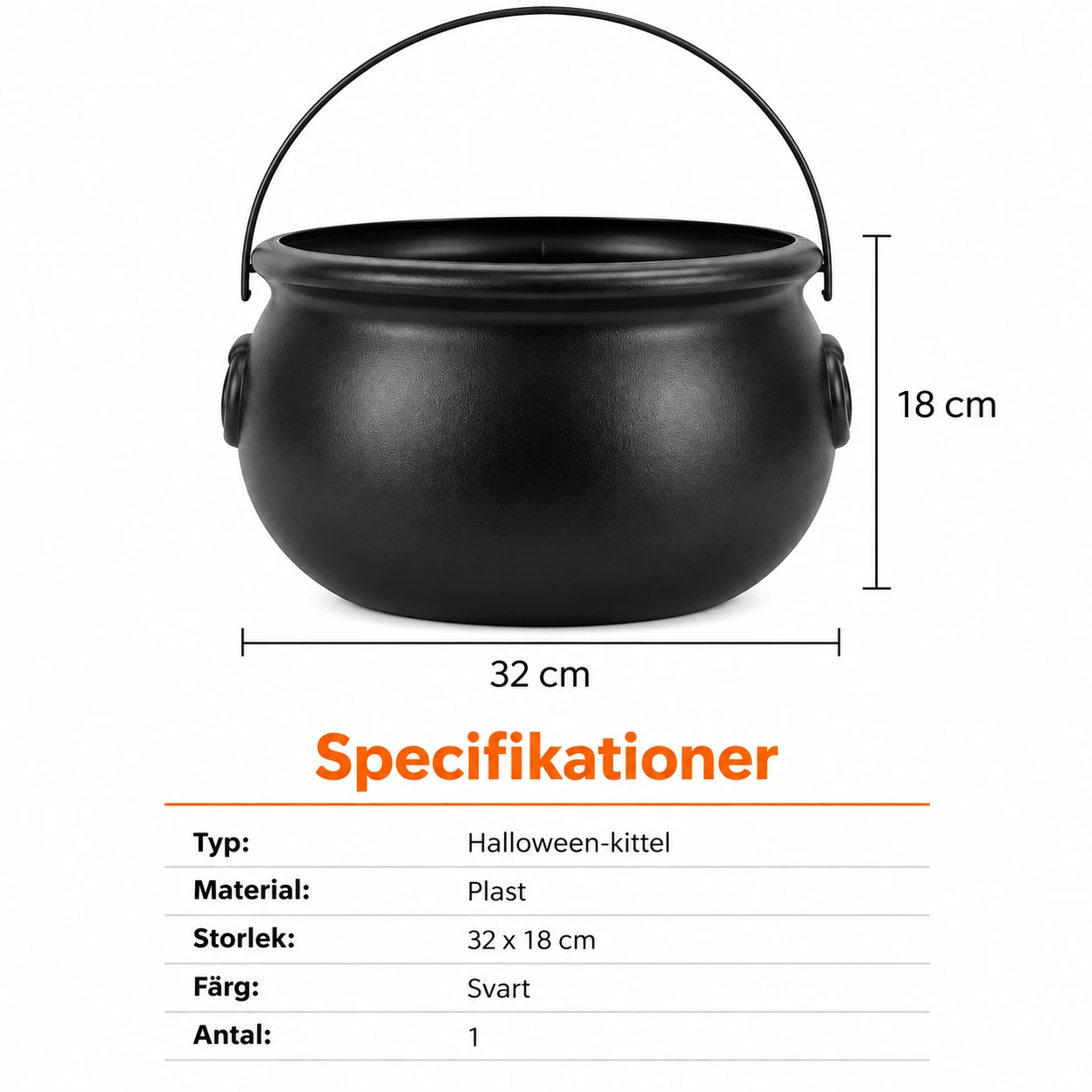 Halloween-kittel 32 cm i plast med handtag