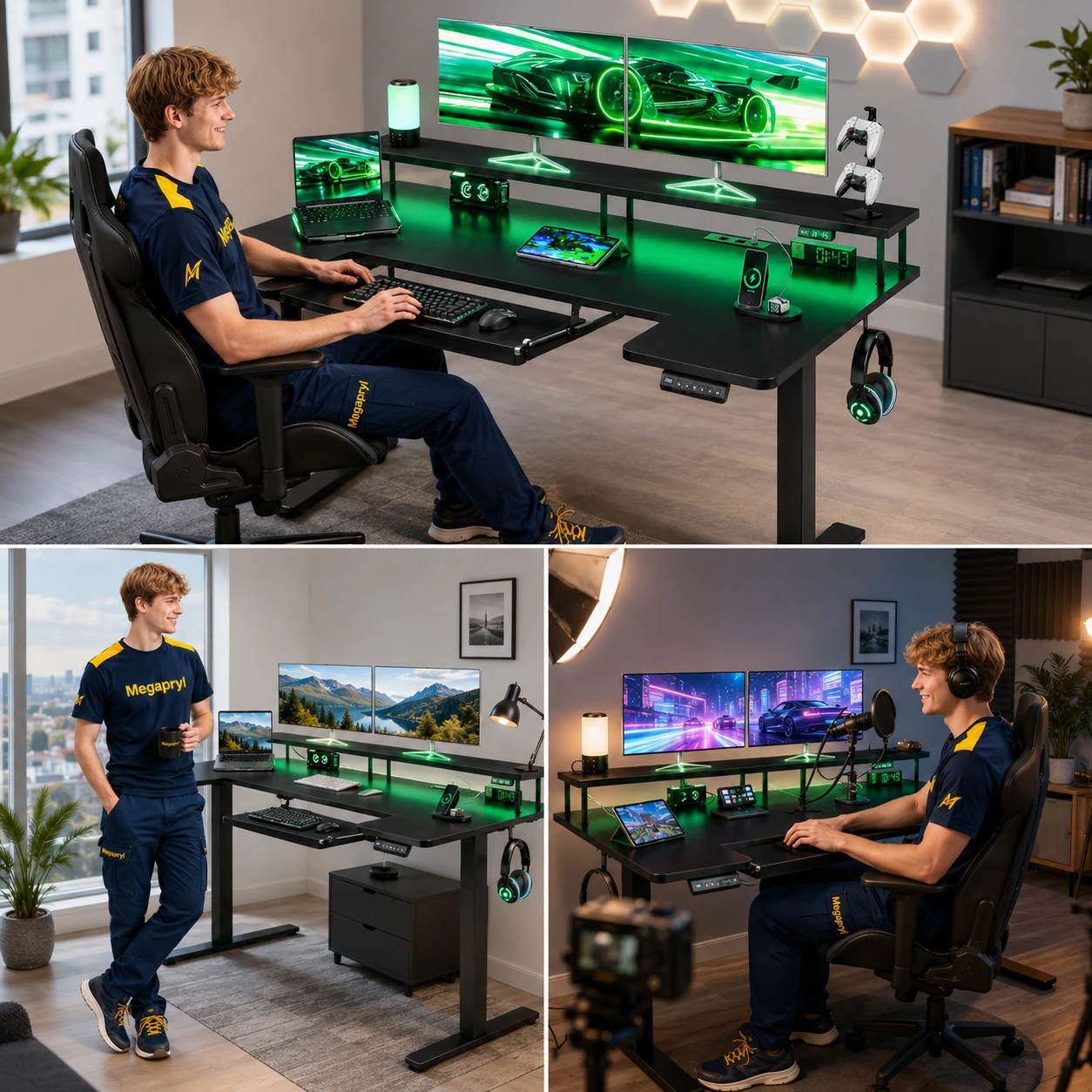 Gamingbord Höj- och Sänkbart med RGB 140 cm