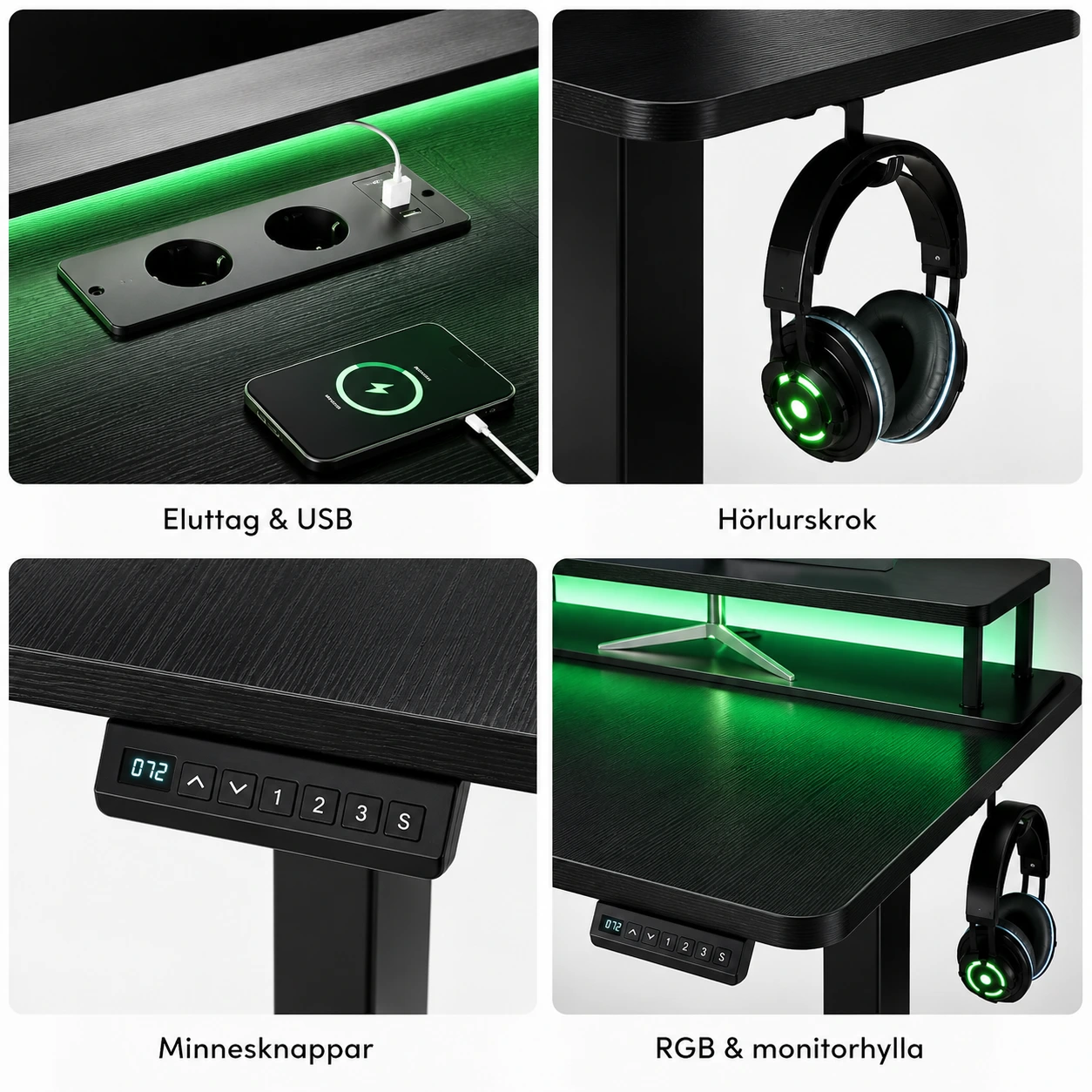 Gamingbord Höj- och Sänkbart med RGB 140 cm