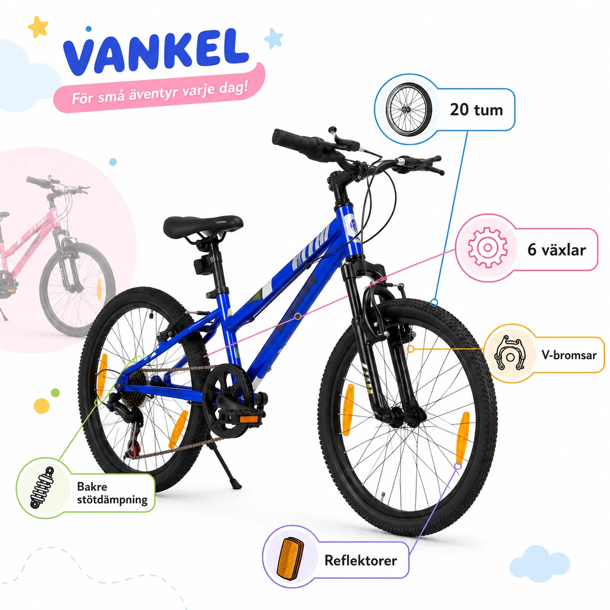 Vankel Barncykel 20 Tum med 6 Växlar och V-bromsar