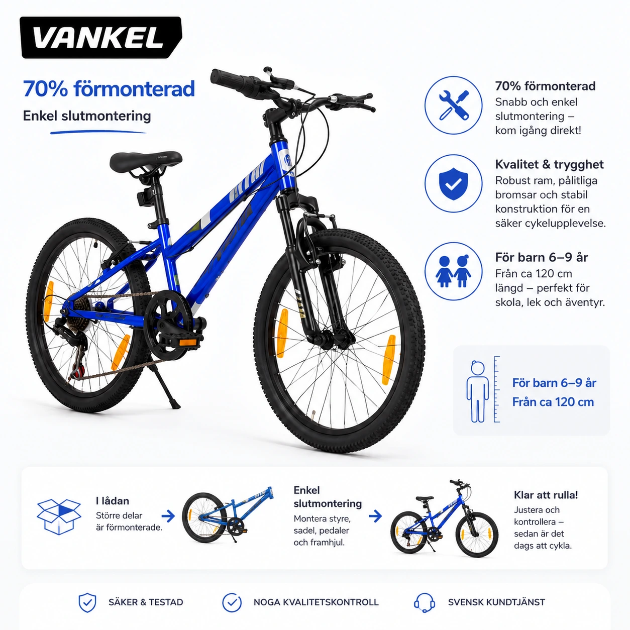 Vankel Barncykel 20 Tum med 6 Växlar och V-bromsar
