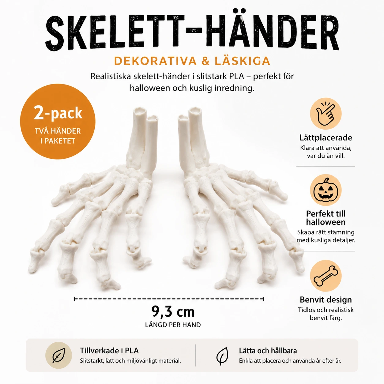 Skelett händer för halloweenpynt 2-pack