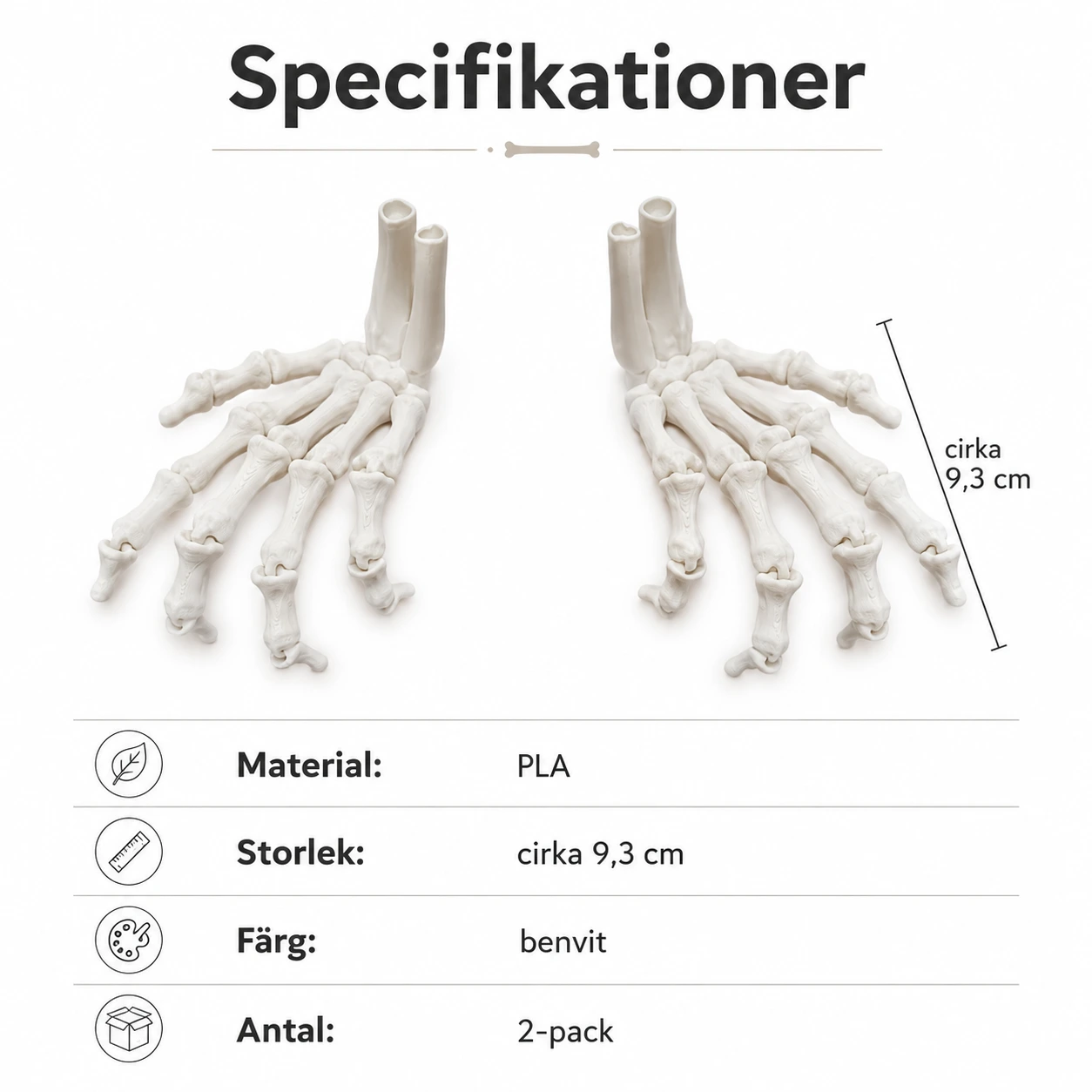 Skelett händer för halloweenpynt 2-pack