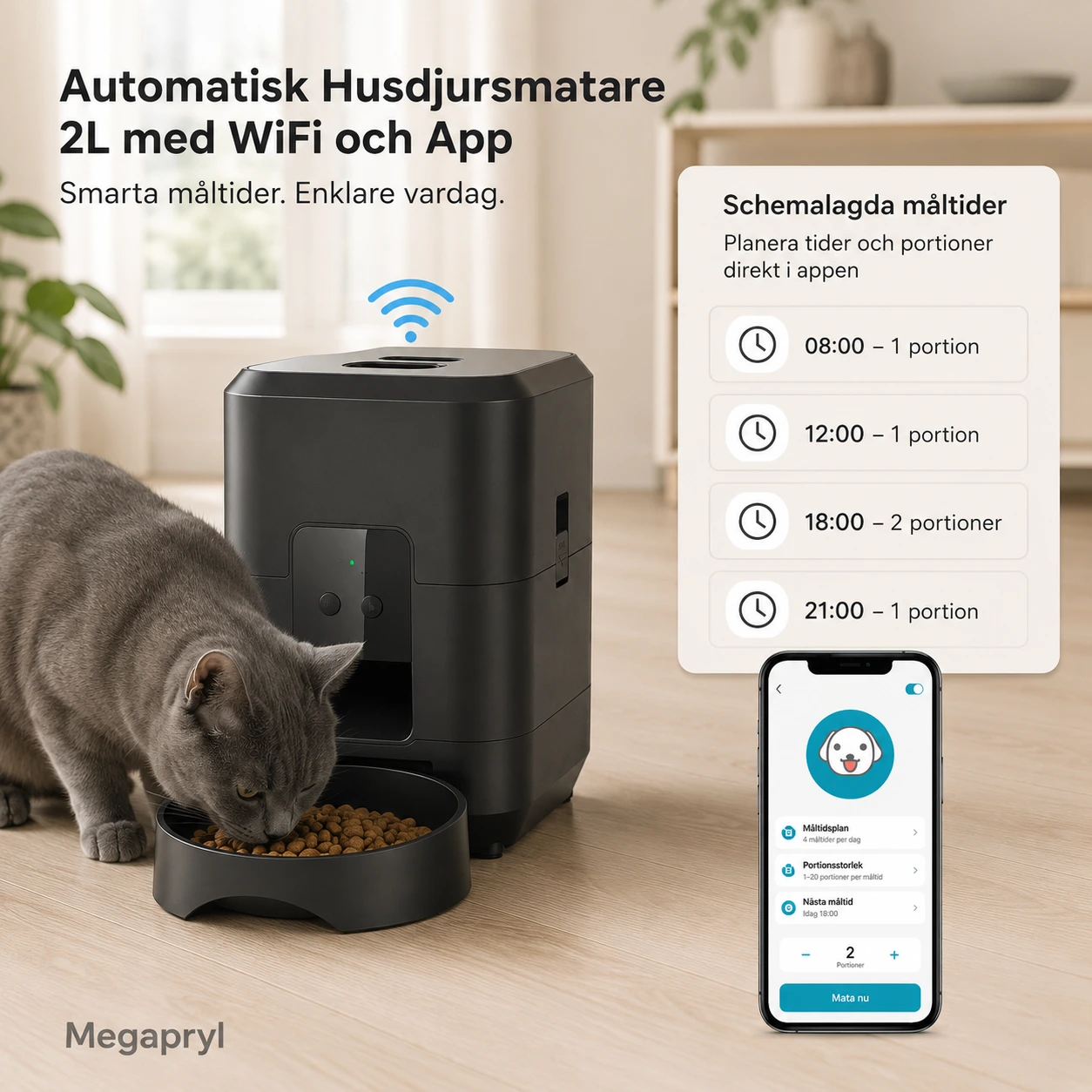 Automatisk Husdjursmatare 2L med WiFi och App