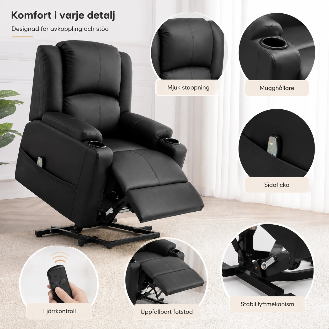 Elektrisk lyftfåtölj med massage och reclinerfunktion