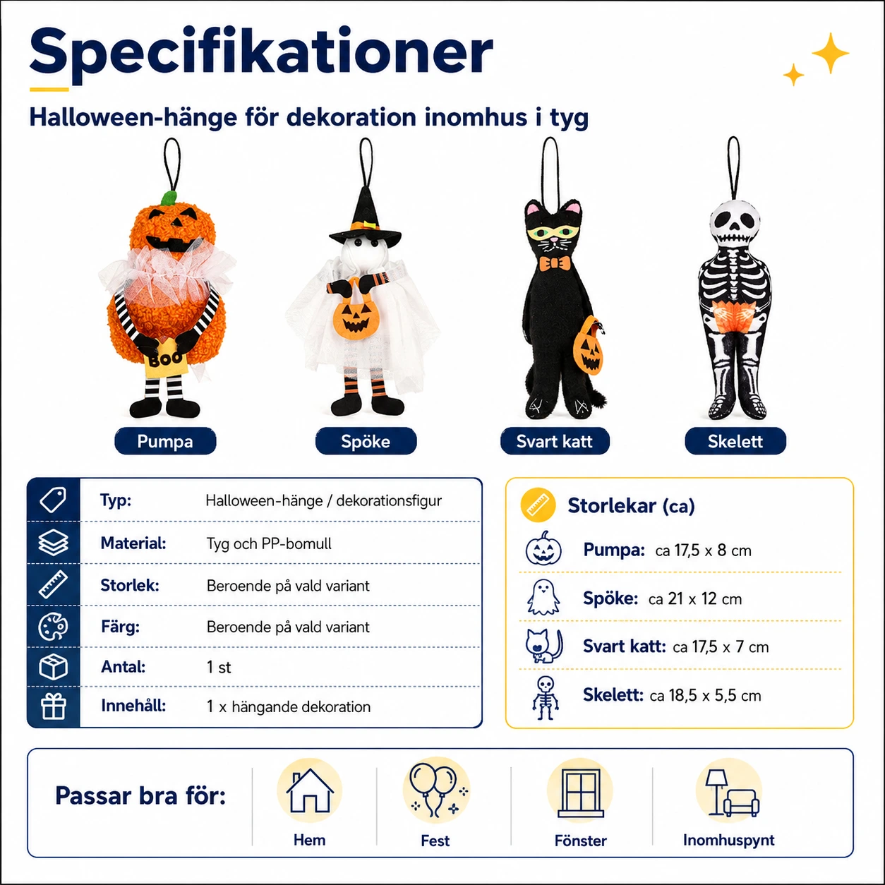 Halloween-hänge för dekoration inomhus i tyg
