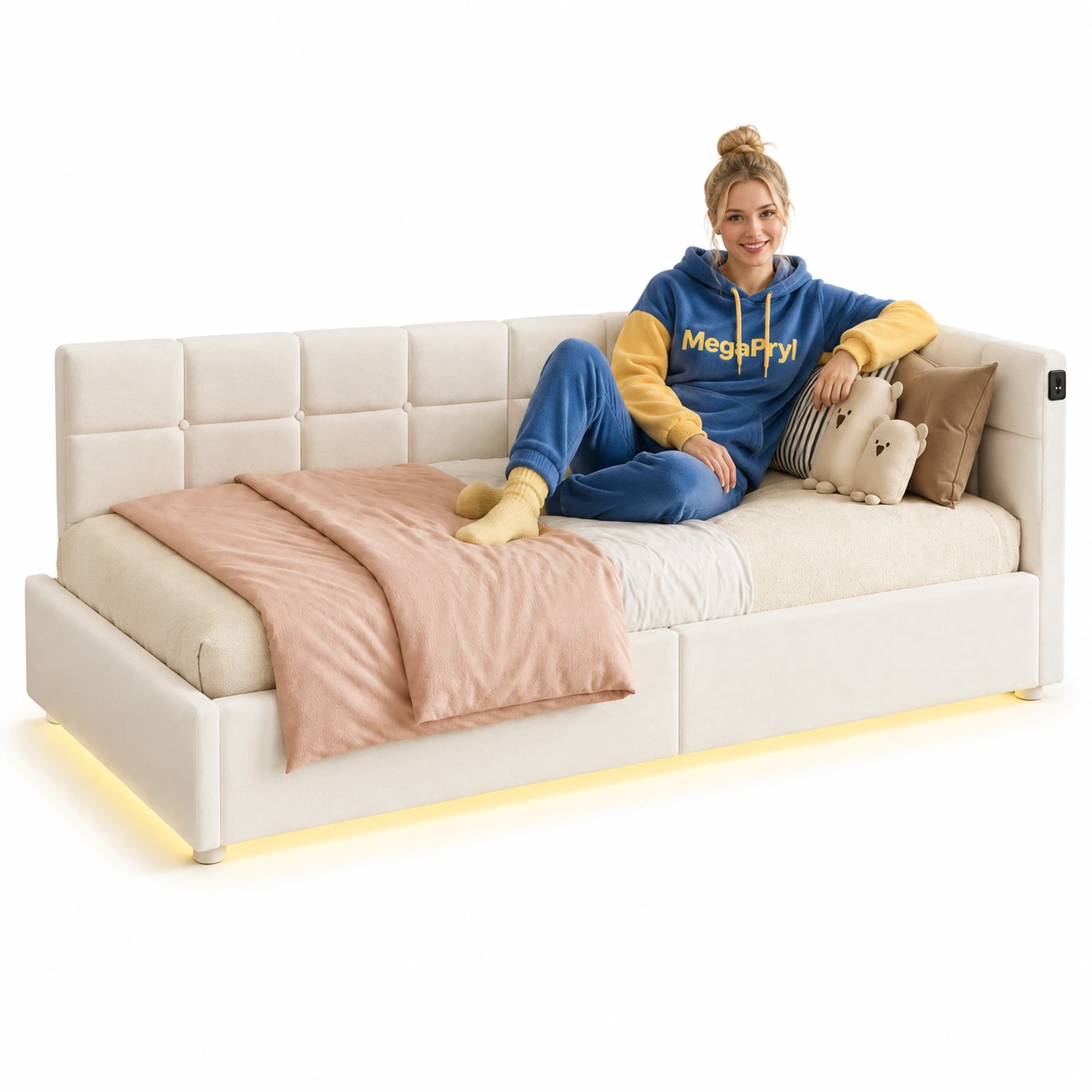 Sängsoffa med LED, USB och Förvaring 90x200