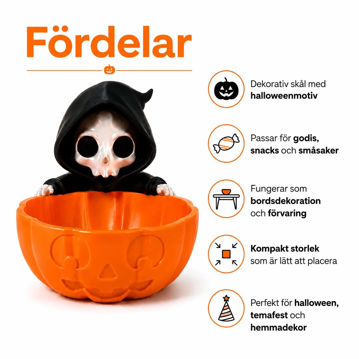 Halloween godisskål med dödskallefigur