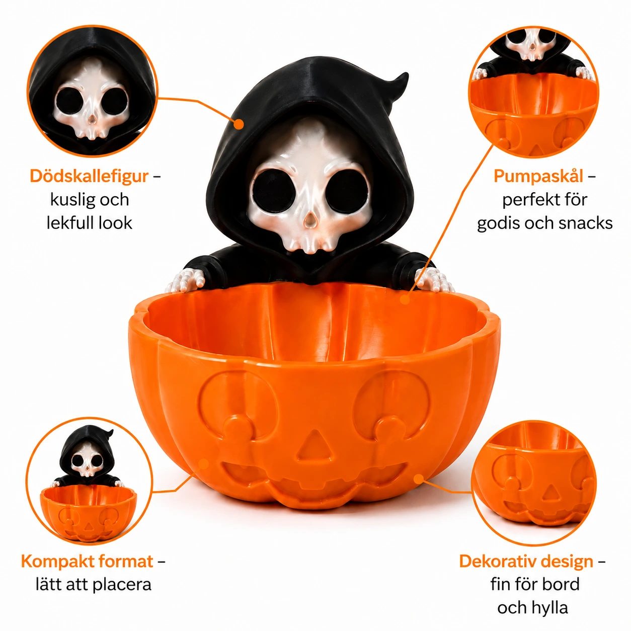 Halloween godisskål med dödskallefigur