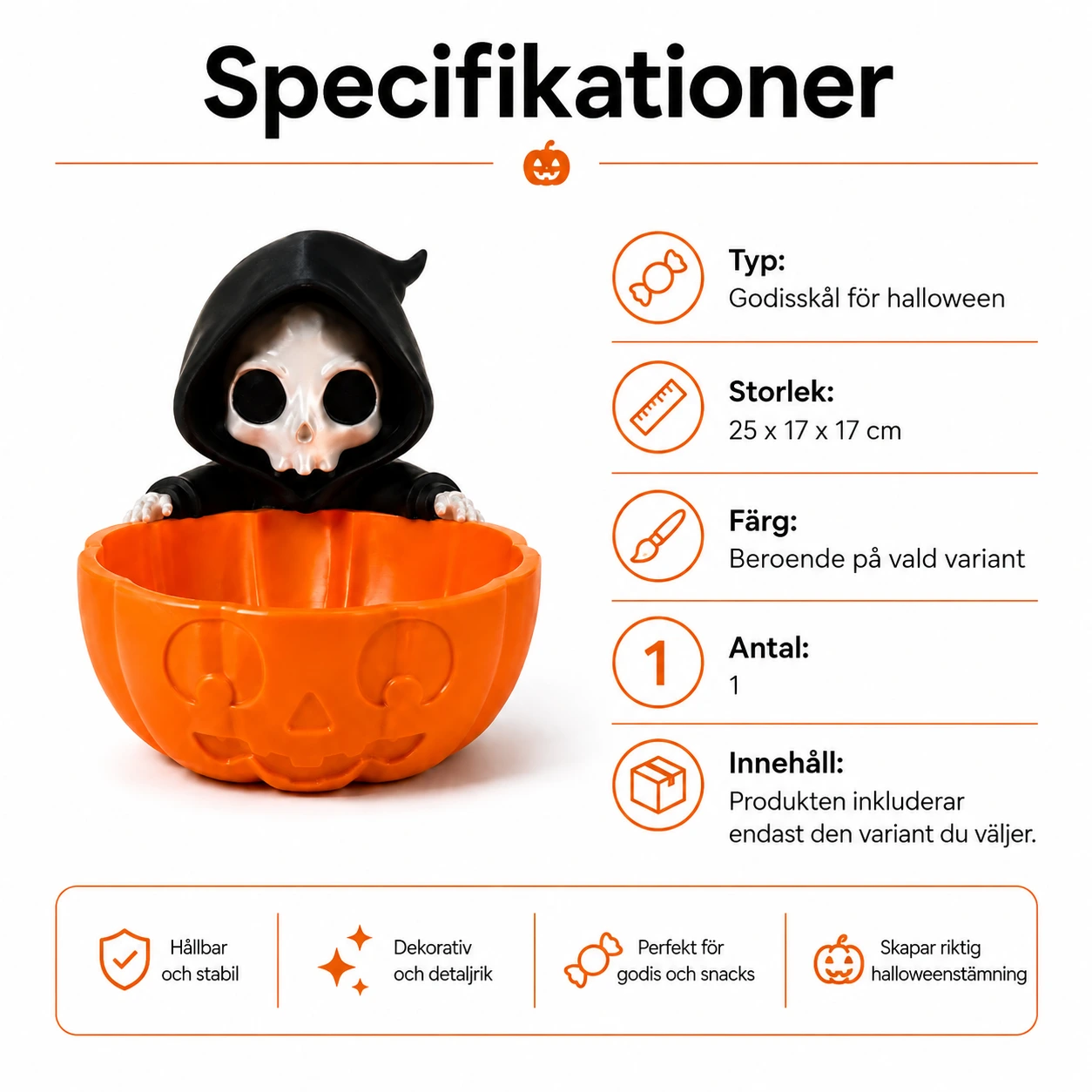 Halloween godisskål med dödskallefigur