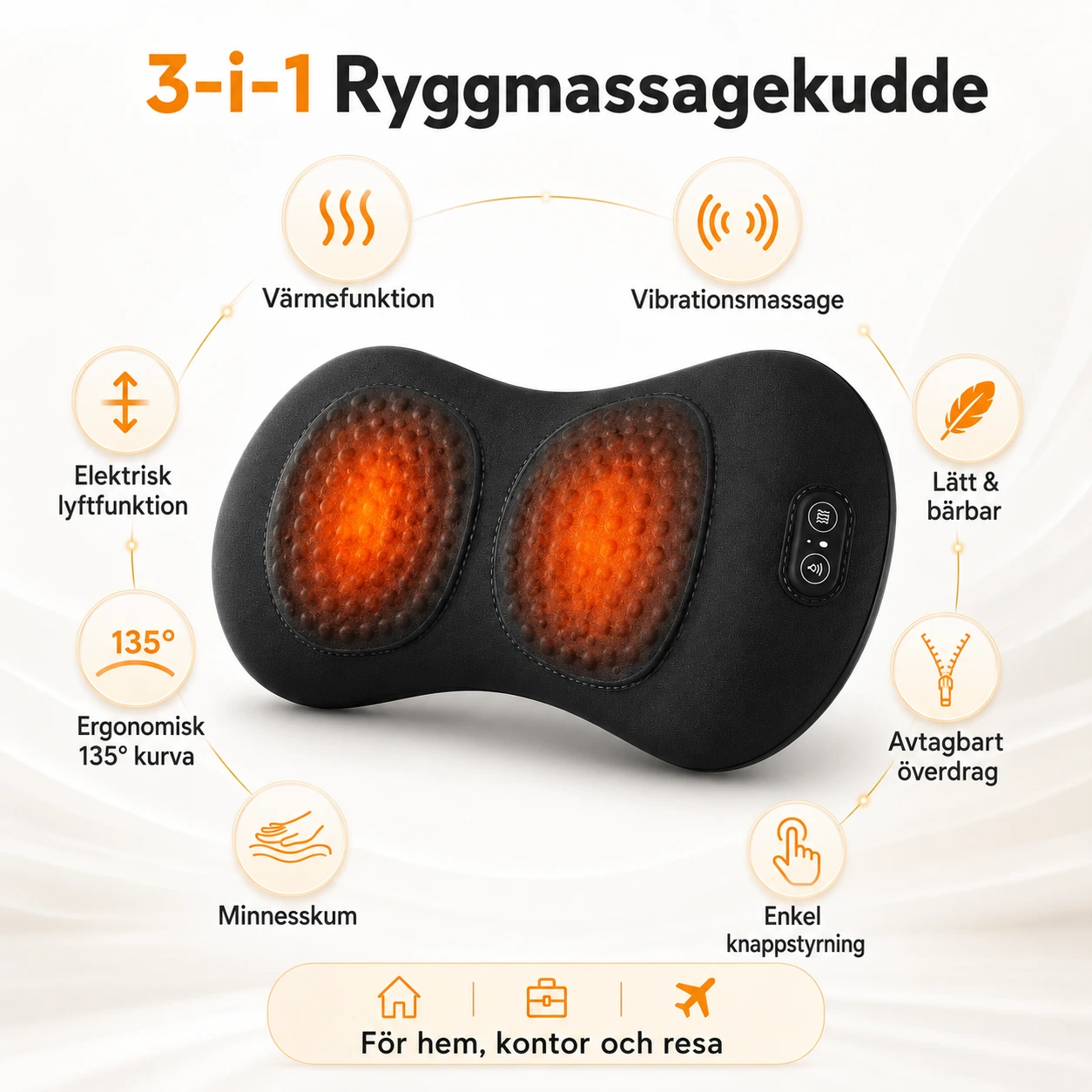 Ryggmassagekudde 3-i-1 med Värme