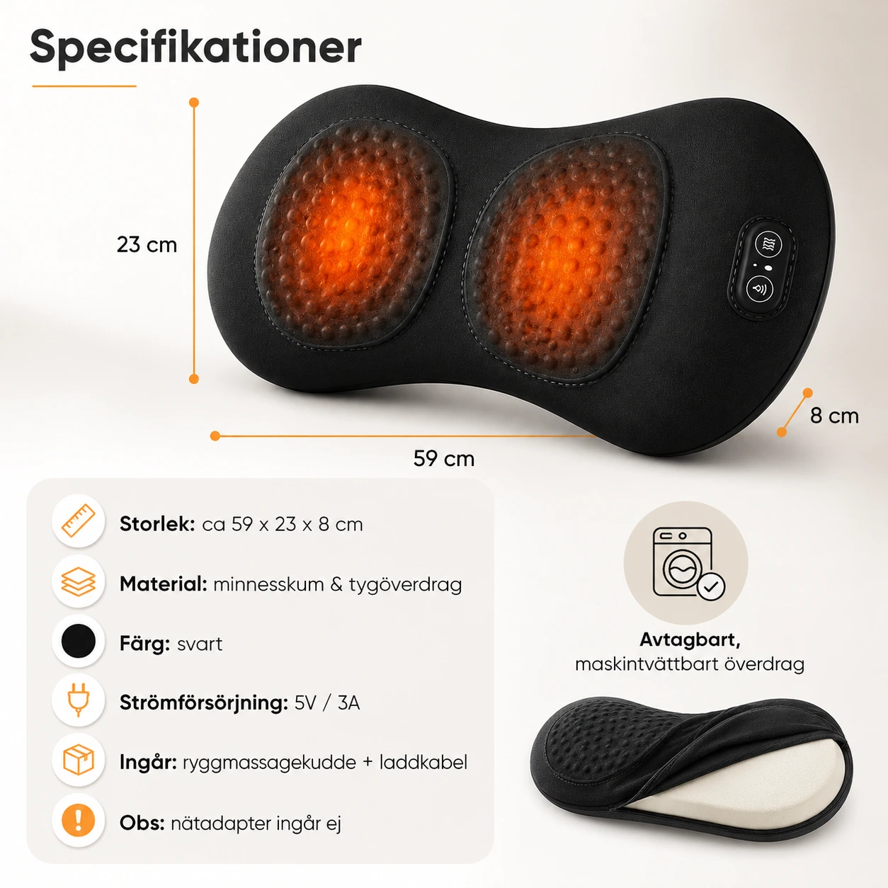 Ryggmassagekudde 3-i-1 med Värme