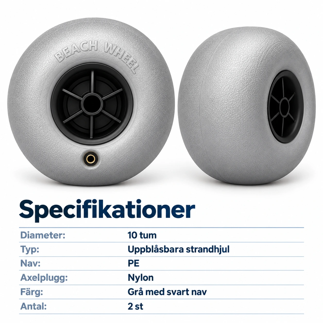 Strandhjul för vagn och kajakvagn, 2-pack, 10 tum