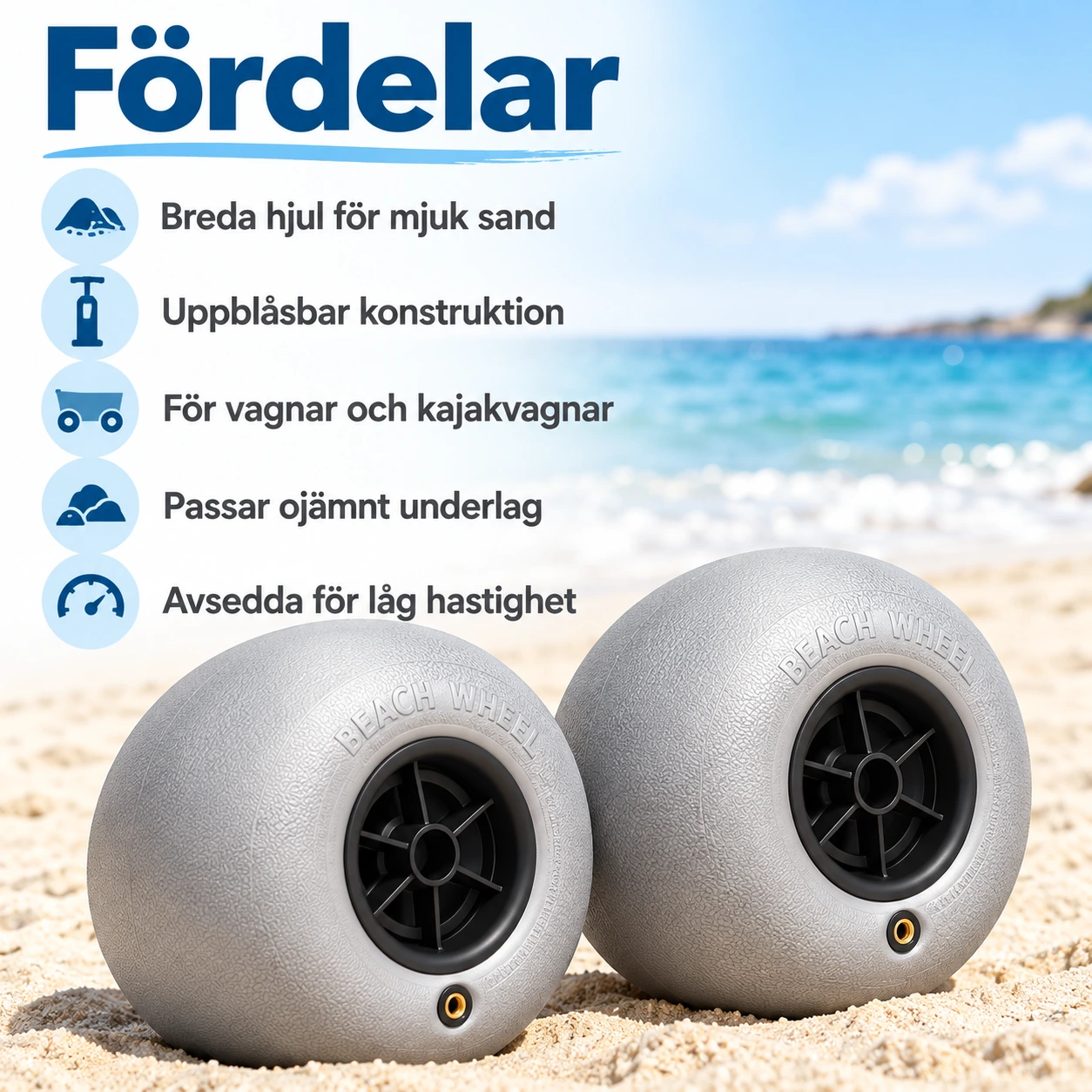 Strandhjul för vagn och kajakvagn, 2-pack, 10 tum