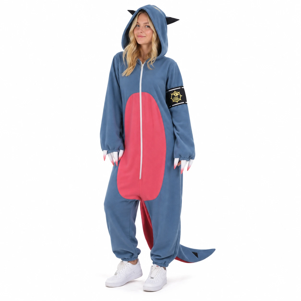 Blå Anime Monster Helkroppsdräkt med Luva